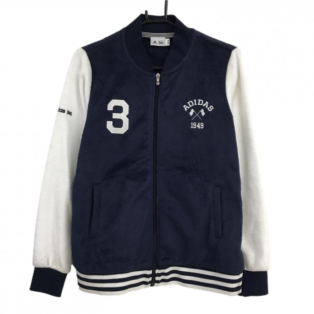 アディダス ボアジャケット ネイビー×白 裾3ライン  レディース OT/XG ゴルフウェア adidas