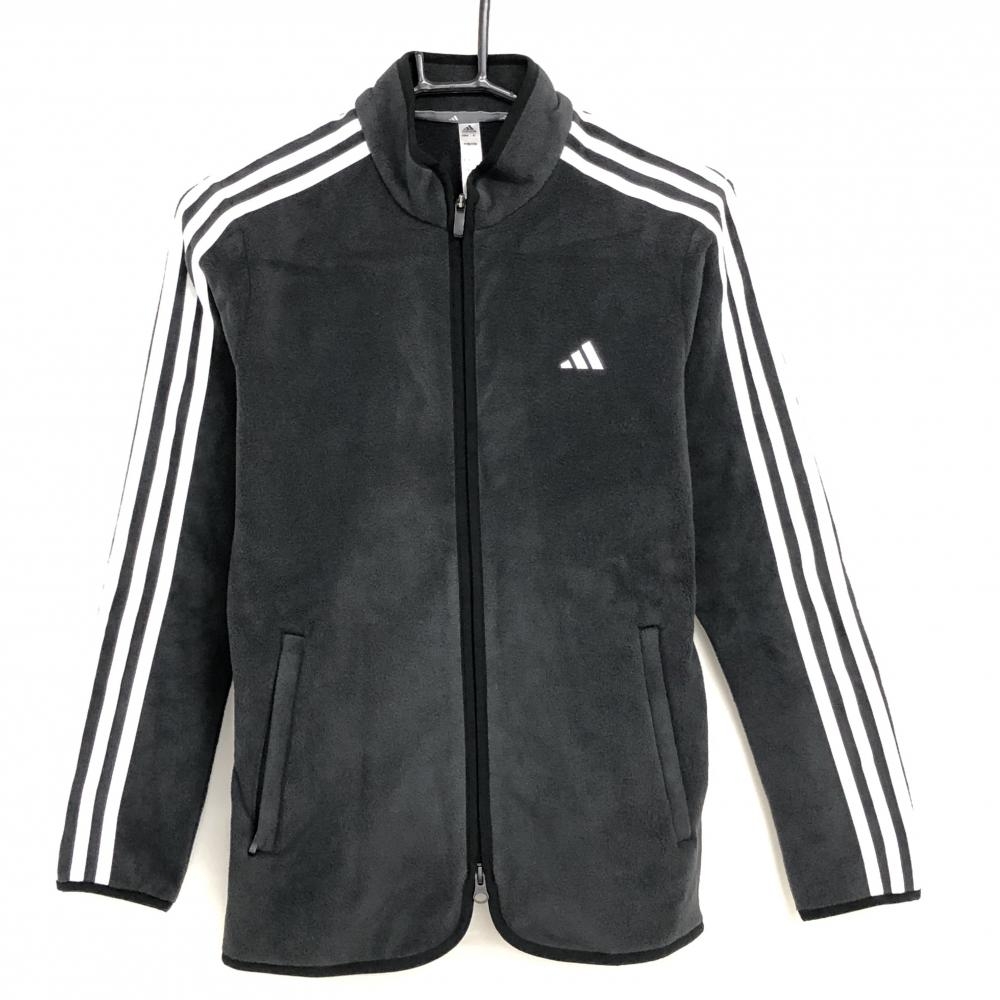 【超美品】アディダス ジャケット 黒×白 袖3ライン フリース  レディース XL ゴルフウェア 2023年モデル adidas
