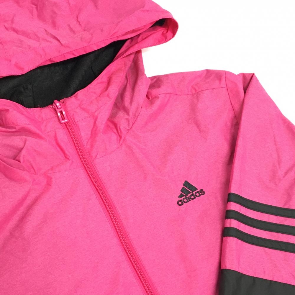 美品】アディダス ナイロンジップパーカー ピンク×黒 裏微起毛 バイ