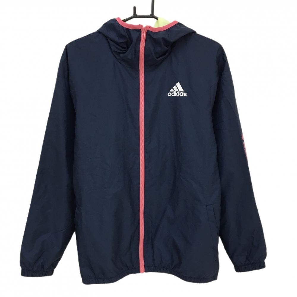 【超美品】アディダス ジップパーカー ネイビー×ピンク 裏微起毛 climastorm レディース J/OT ゴルフウェア adidas