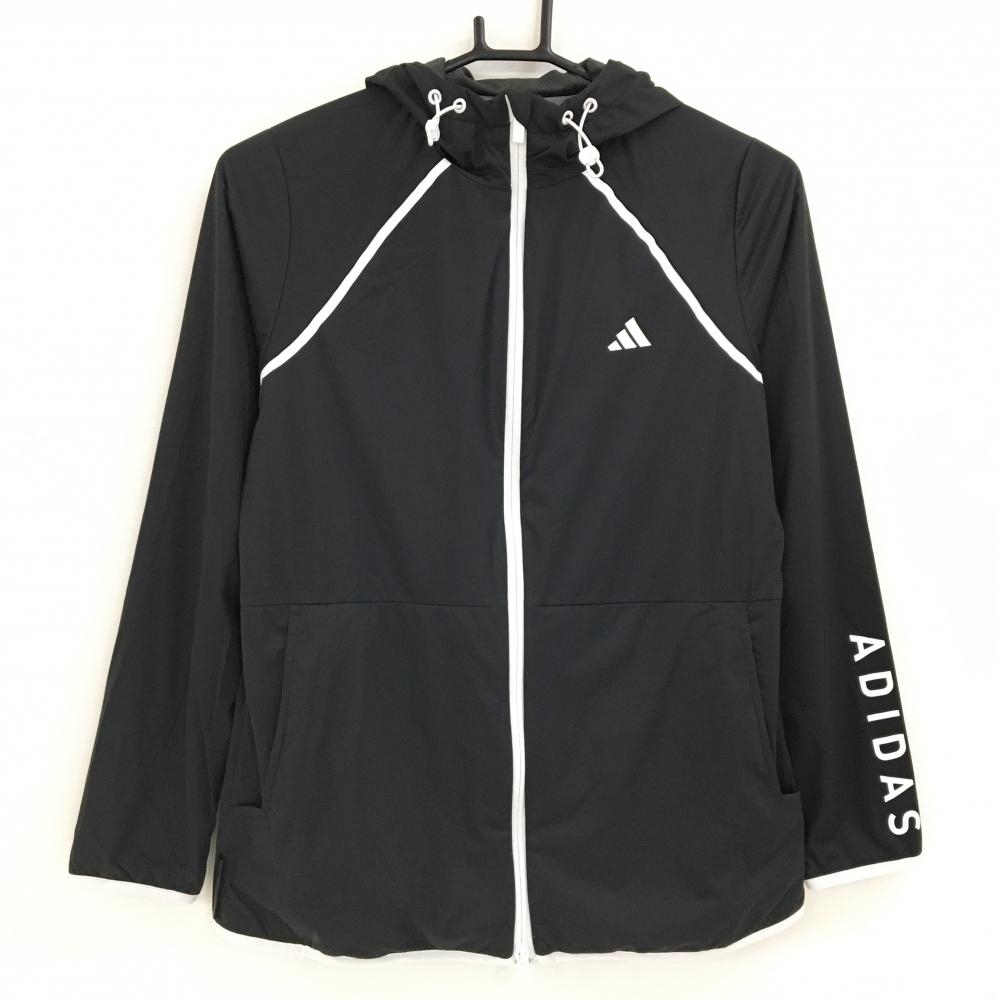 【新品】アディダス ジップパーカー 黒×白 袖ロゴ ジャケット レディース L ゴルフウェア adidas