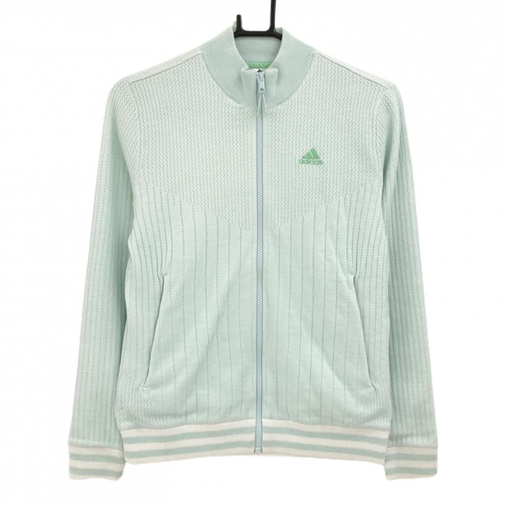 アディダス ニットジャケット ライトブルー ウール混 裏地付 レディース S ゴルフウェア adidas