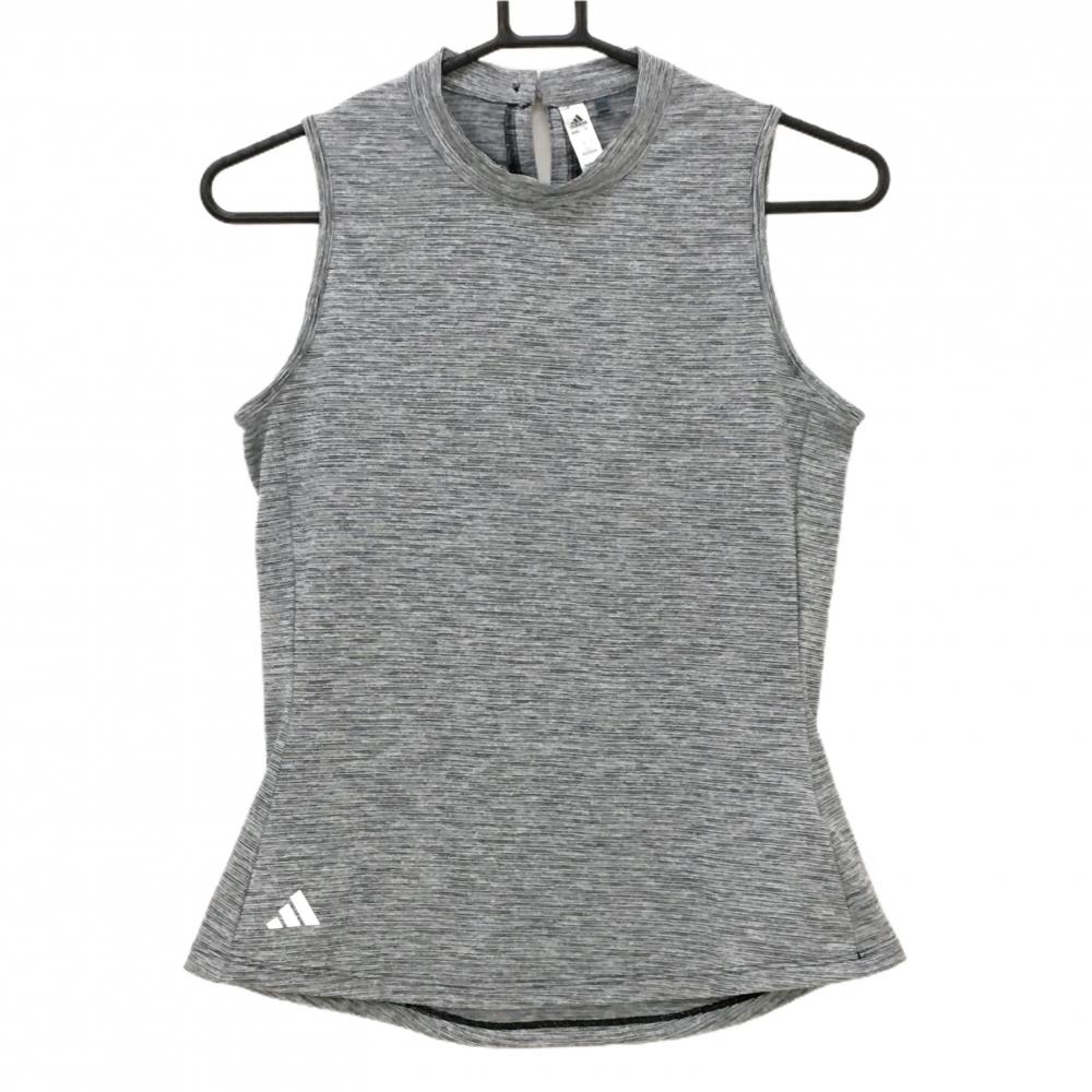 【超美品】アディダス ノースリーブシャツ 杢グレー系 ハイネック 裾ロゴ レディース M ゴルフウェア 2023年モデル adidas