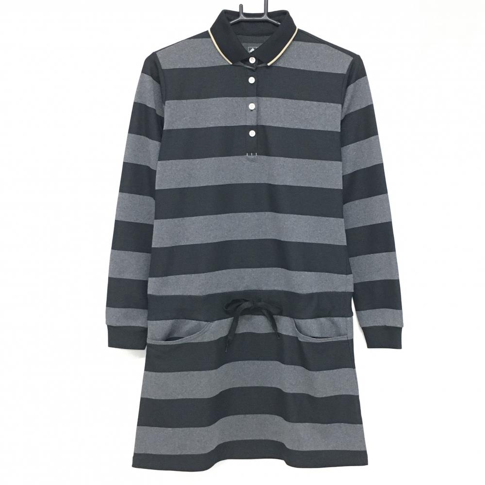 【超美品】アディダスゴルフ ワンピース 黒×グレー ボーダー レディース M/M ゴルフウェア adidas