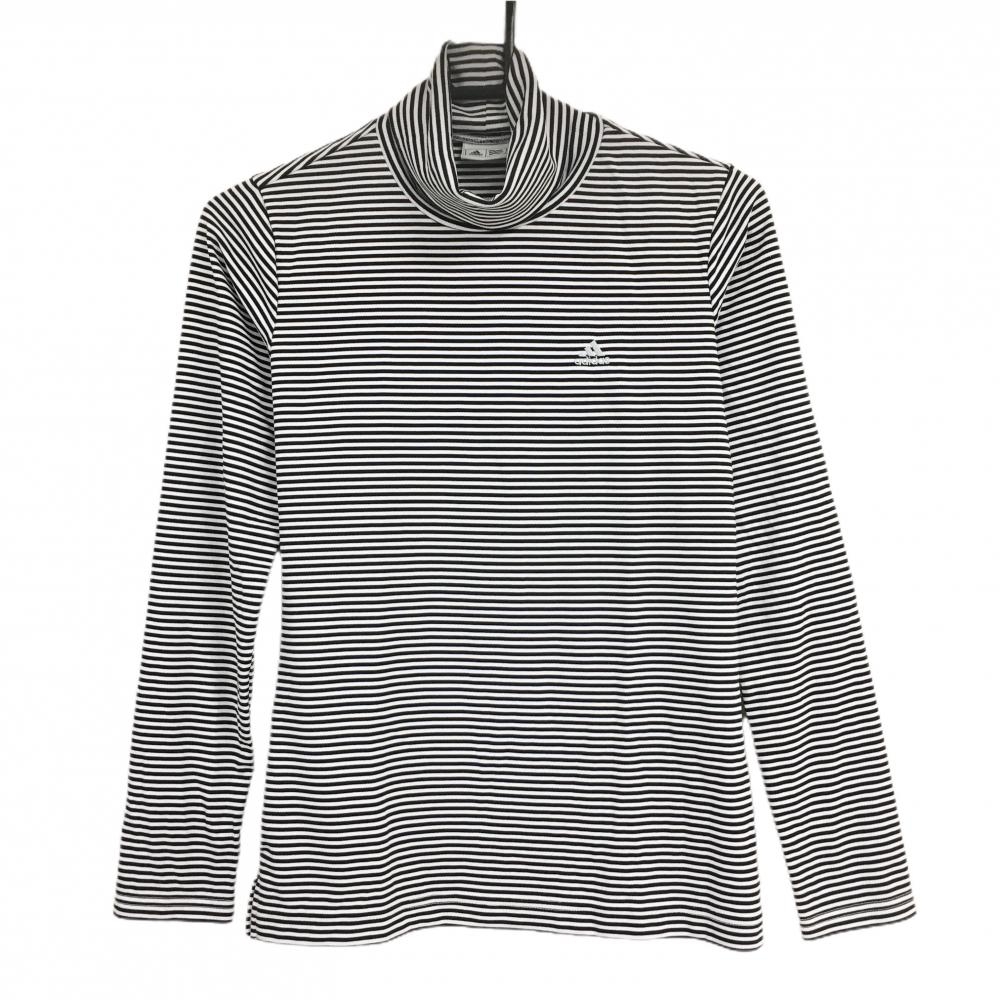 【超美品】アディダス 長袖タートルネックシャツ 白×黒 ボーダー レディース M/M ゴルフウェア adidas