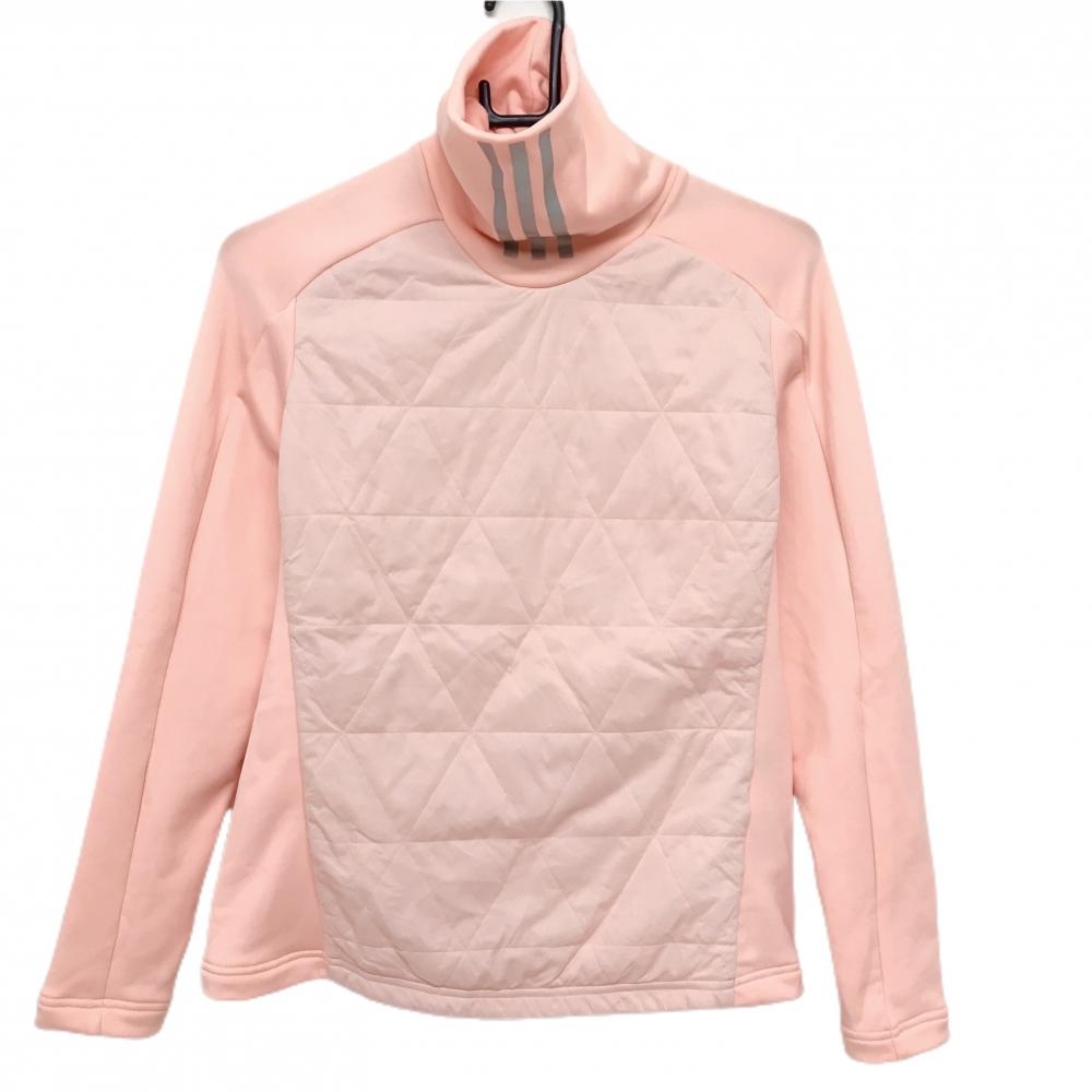【超美品】アディダス 長袖タートルネックシャツ サーモンピンク ネック3ライン 前身頃中綿 レディース M ゴルフウェア adidas