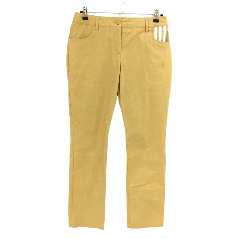 アディダス パンツ ベージュ×白 ポケット3ライン 後ろポケットロゴ コットン混 レディース L ゴルフウェア adidas