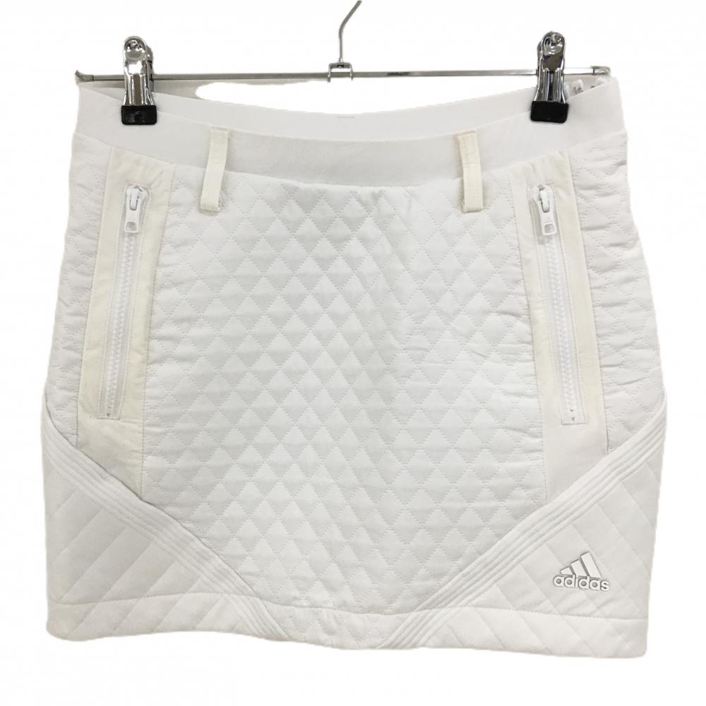 【超美品】アディダス スカート 白 キルティング 身頃裏起毛 シリコンロゴ レディース M ゴルフウェア adidas