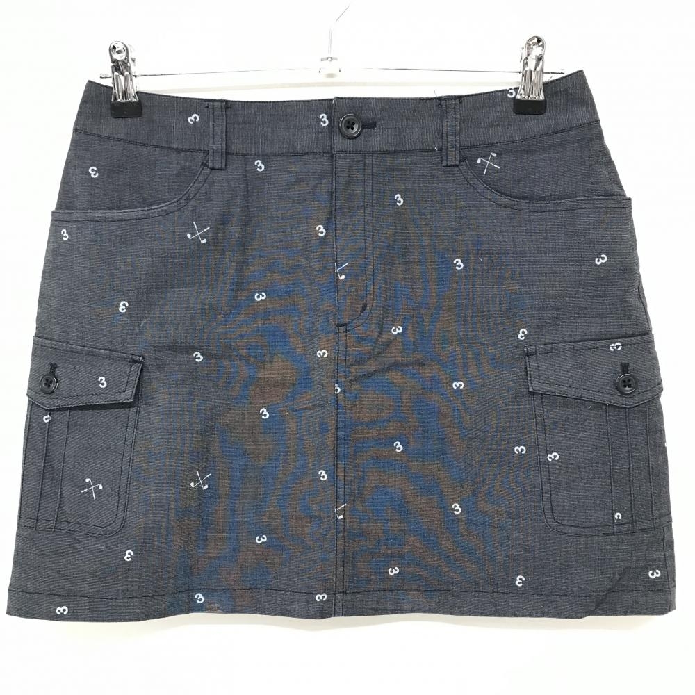 【美品】アディダス カーゴスカート ネイビー系 数字総柄 ゴルフクラブ総柄 レディース L/G ゴルフウェア adidas