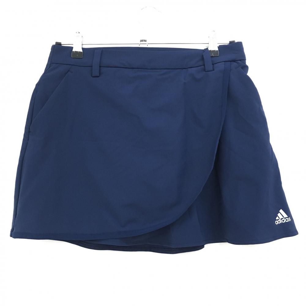 【超美品】アディダス スカート ネイビー ロゴ ストレッチ 内側インナーパンツ レディース L ゴルフウェア adidas