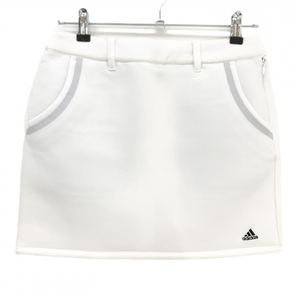 【美品】アディダス スカート 白 ダンボールニット バック3ライン ストレッチ  レディース M/M ゴルフウェア adidas