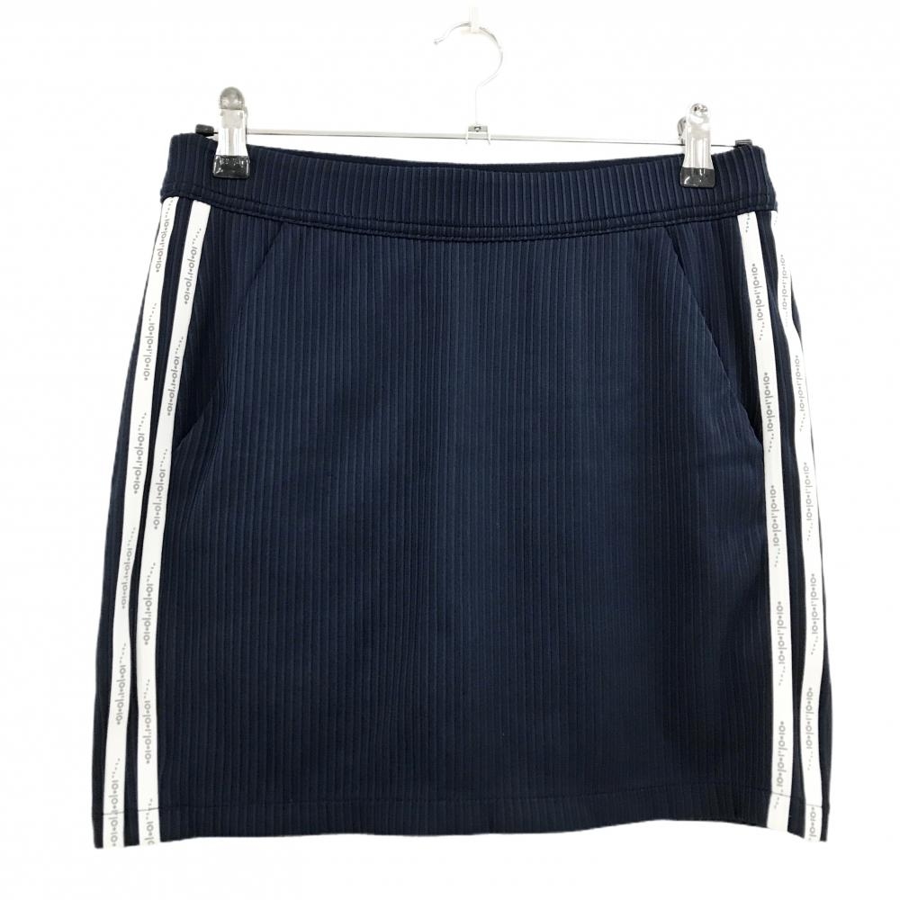 【超美品】アディダス スカート ネイビー ストライプ織生地 サイドライン 内側インナーパンツ レディース OT(XL) ゴルフウェア adidas