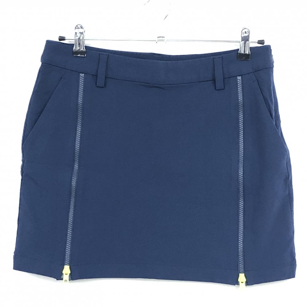 【超美品】アディダス スカート ネイビー ジップイエロー ストレッチ 一部メッシュ レディース L ゴルフウェア adidas