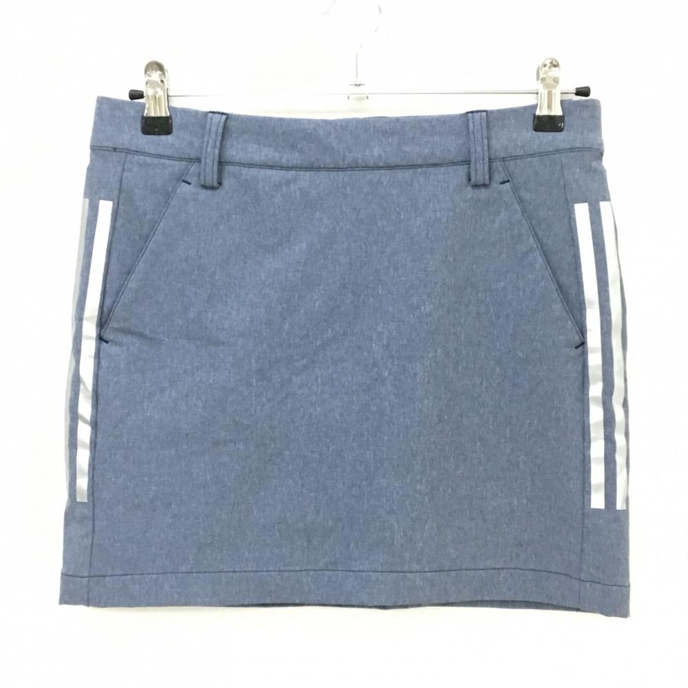 【美品】アディダス スカート ネイビー×シルバー サイド3ライン 内側インナーパンツ ストレッチ レディース M ゴルフウェア adidas