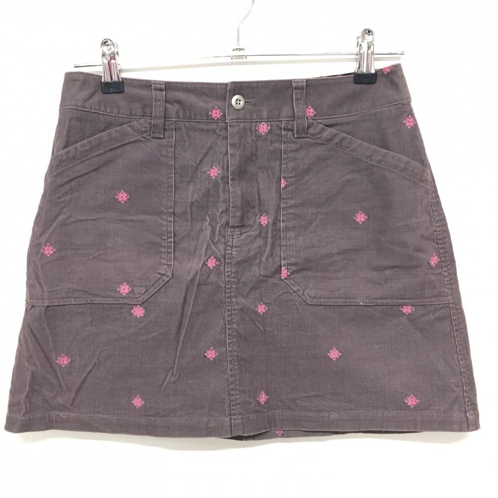 アディダス スカート ブラウン×ピンク 総柄 コーデュロイ ロゴ インナーパンツ付  レディース M/M ゴルフウェア adidas