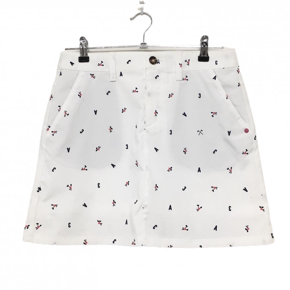 【超美品】アディダス スカート 白×ネイビー 総柄 裏地付き ストレッチ レディース L/G ゴルフウェア adidas