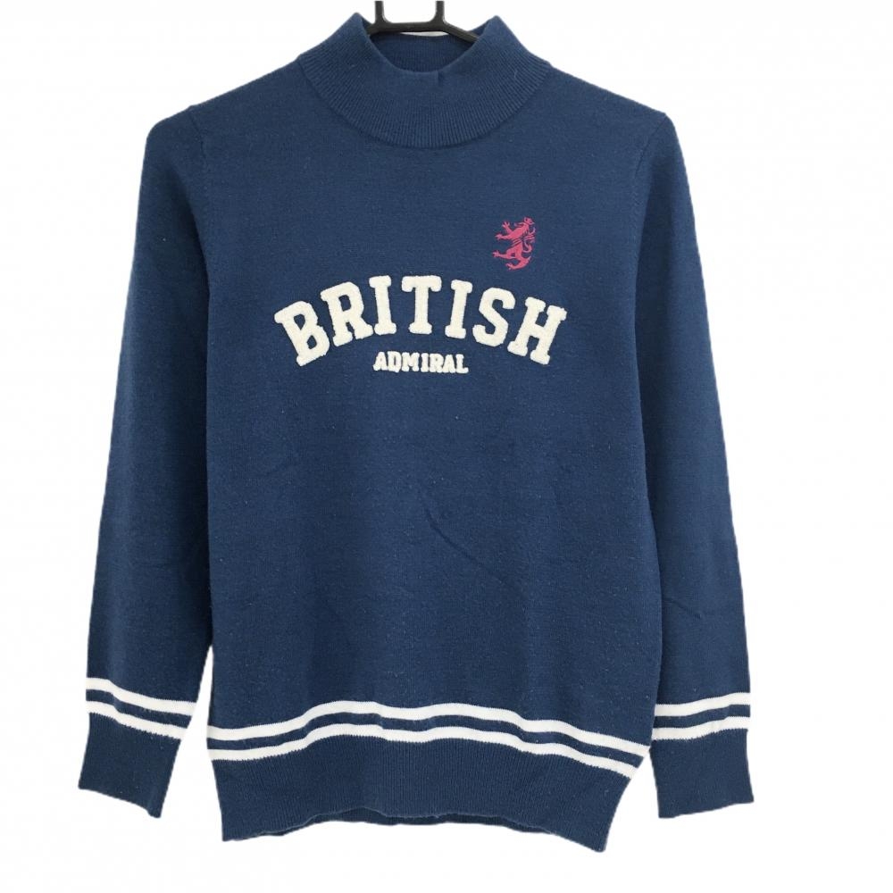 アドミラル ハイネックセーター ブルー×白 ニット ウール混 パイル地刺しゅう  レディース L ゴルフウェア Admiral