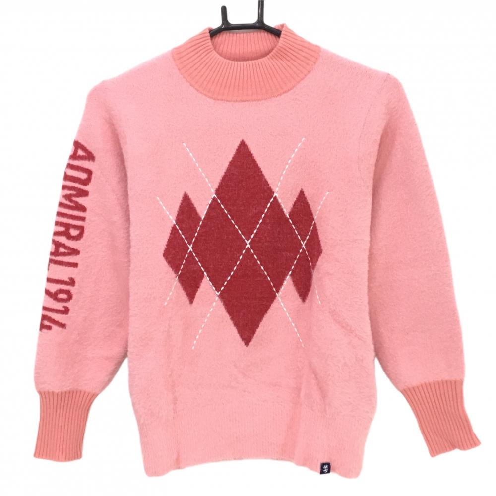 【超美品】アドミラル セーター ピンク×レッド 前面アーガイル柄 シャギーニット  レディース M ゴルフウェア Admiral