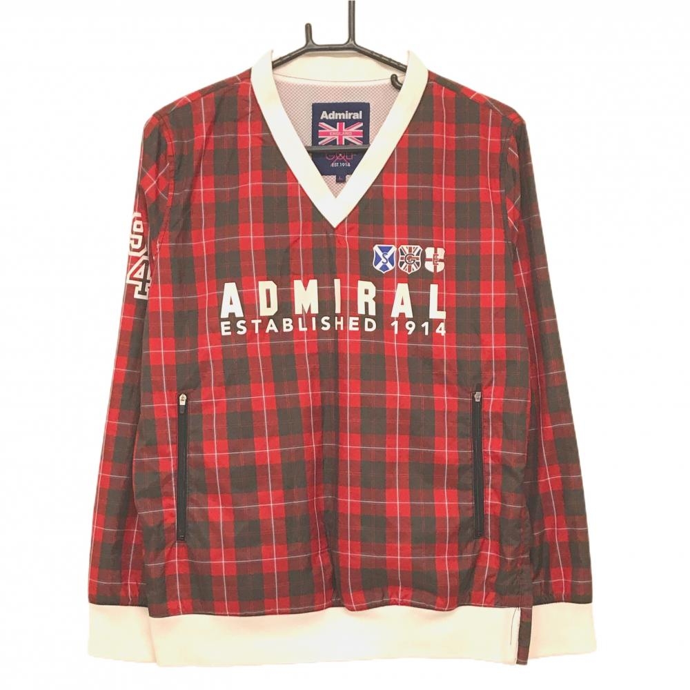 アドミラル スニード レッド×グレー チェック フロントロゴ 裏地メッシュ ブルゾン レディース L ゴルフウェア Admiral