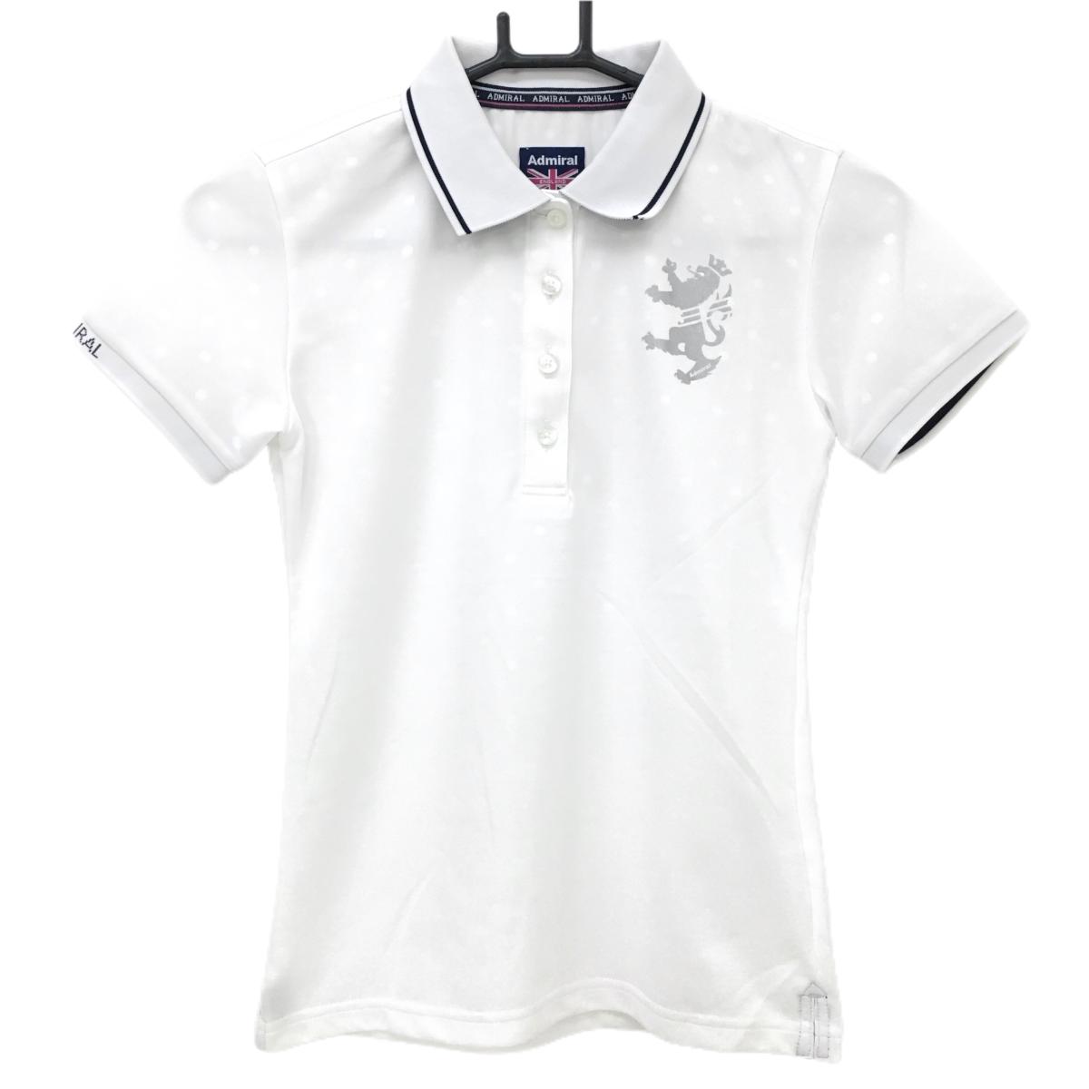 【超美品】アドミラル 半袖ポロシャツ 白 ドット地模様 ロゴシルバー  レディース S ゴルフウェア Admiral