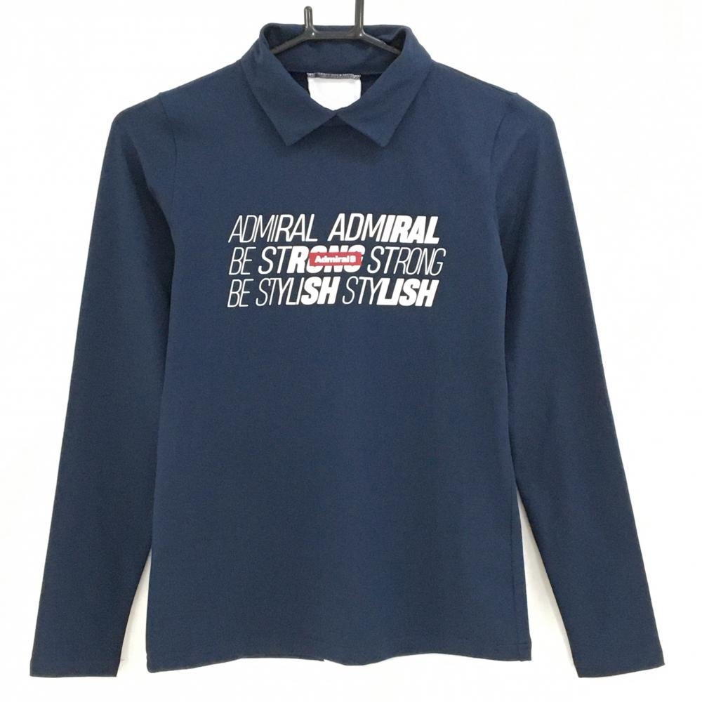 【超美品】アドミラル 長袖ハイネックシャツ ネイビー×白 フロントロゴ  レディース S ゴルフウェア 2023年モデル Admiral
