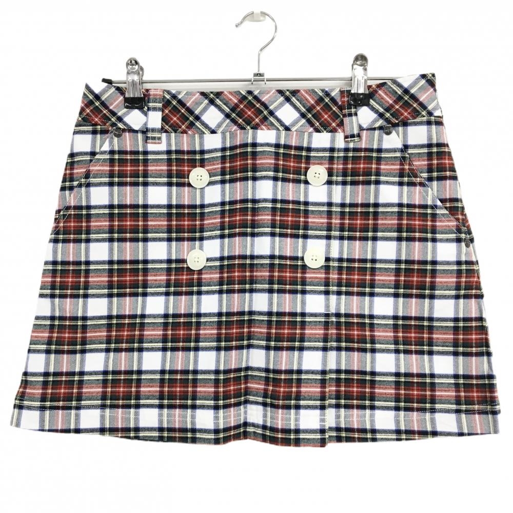 【超美品】アドミラル スカート 白×レッド×グリーン チェック レディース M ゴルフウェア Admiral