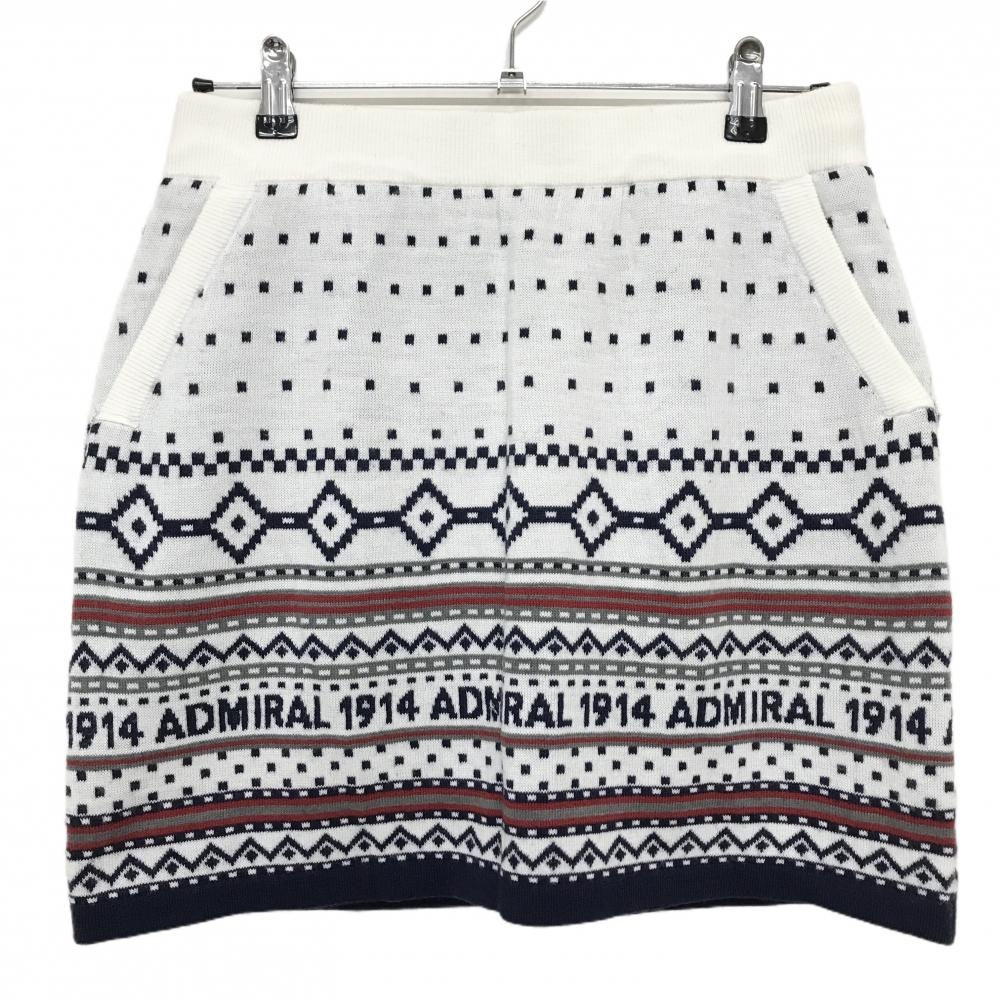 【超美品】アドミラル ニットスカート 白×ネイビー 総柄 裏地付 レディース L ゴルフウェア Admiral