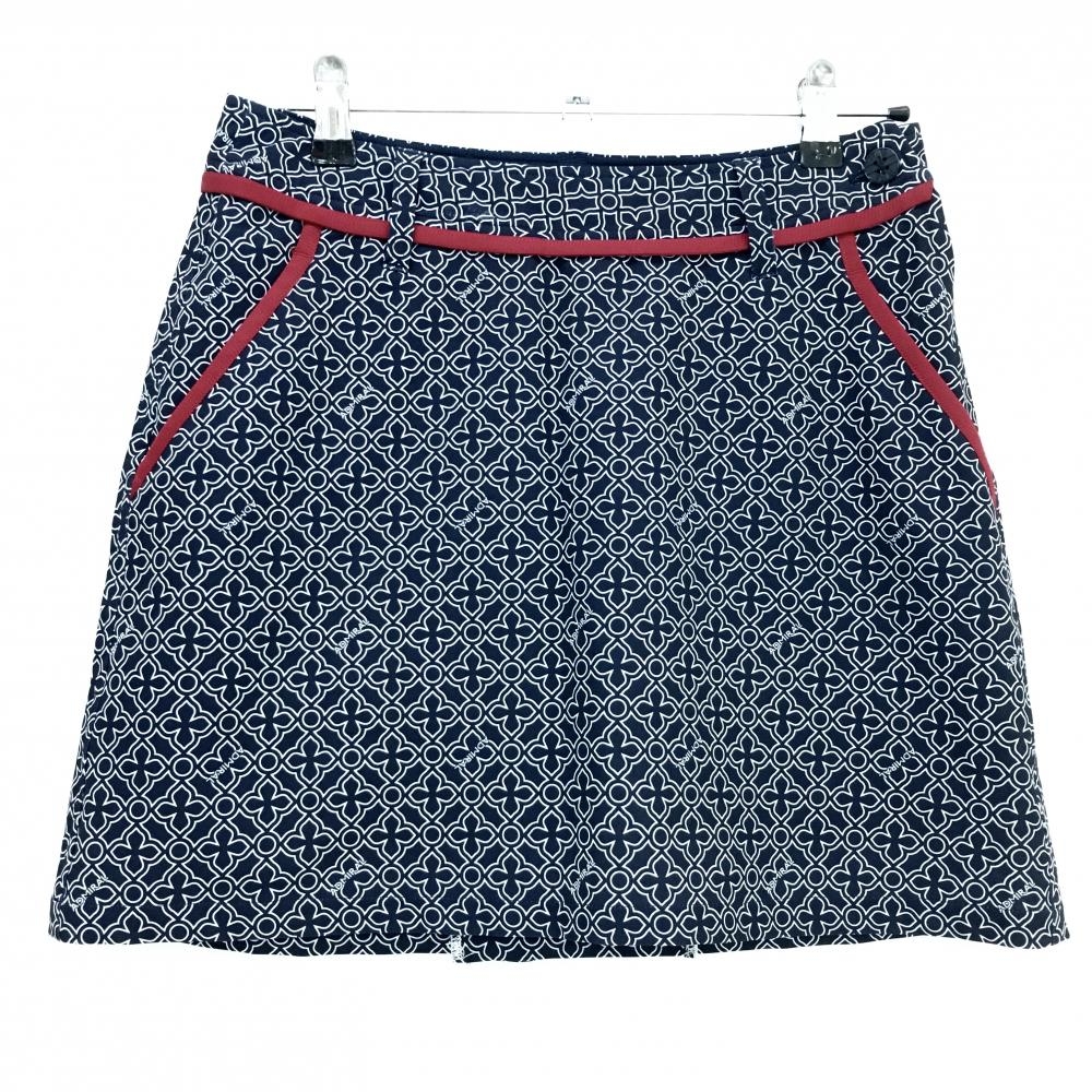 【超美品】アドミラル スカート ネイビー×白 総柄 内側インナーパンツ ストレッチ レディース M ゴルフウェア Admiral