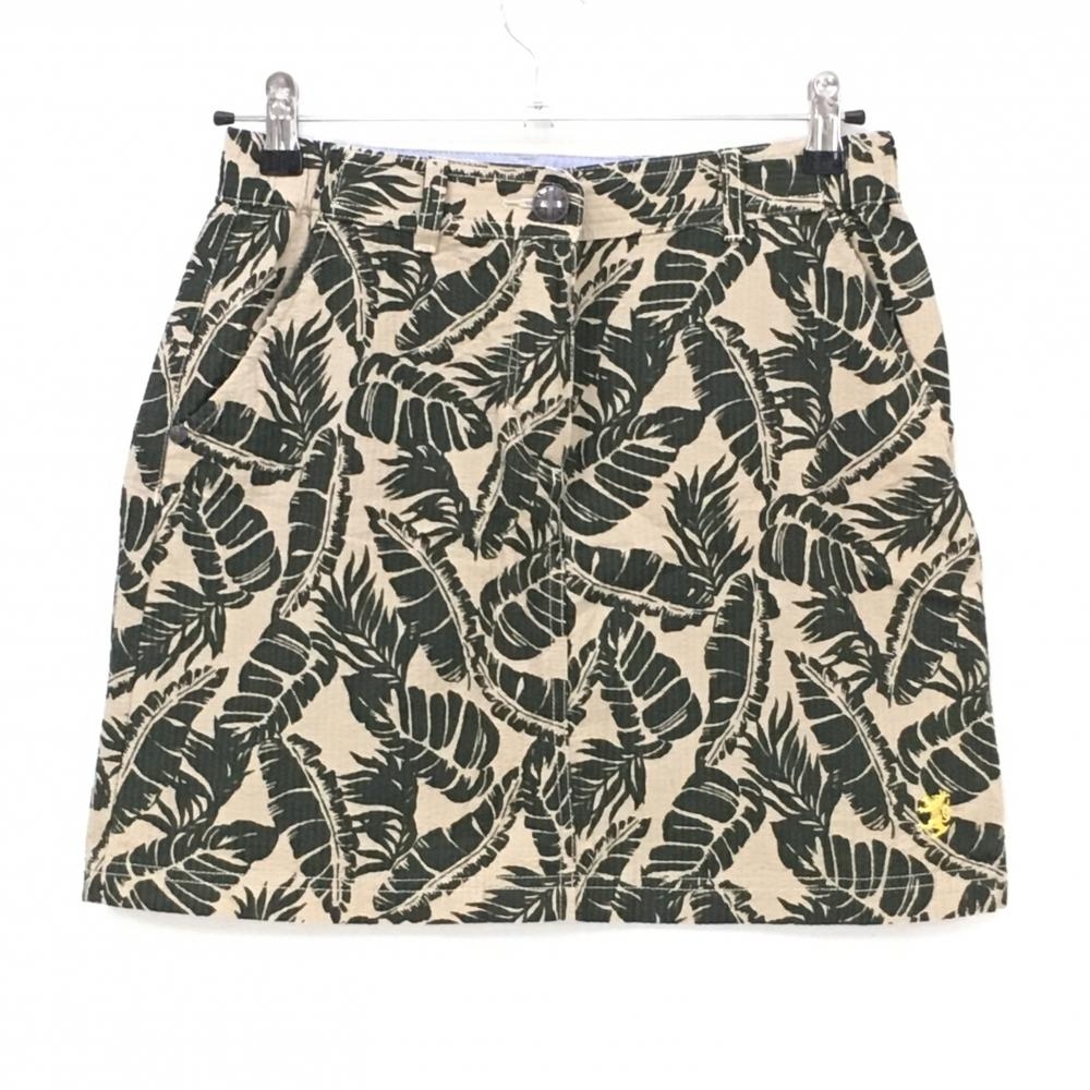 【超美品】アドミラル スカート ベージュ×ダークグリーン リーフ柄 サッカー生地 レディース L ゴルフウェア Admiral