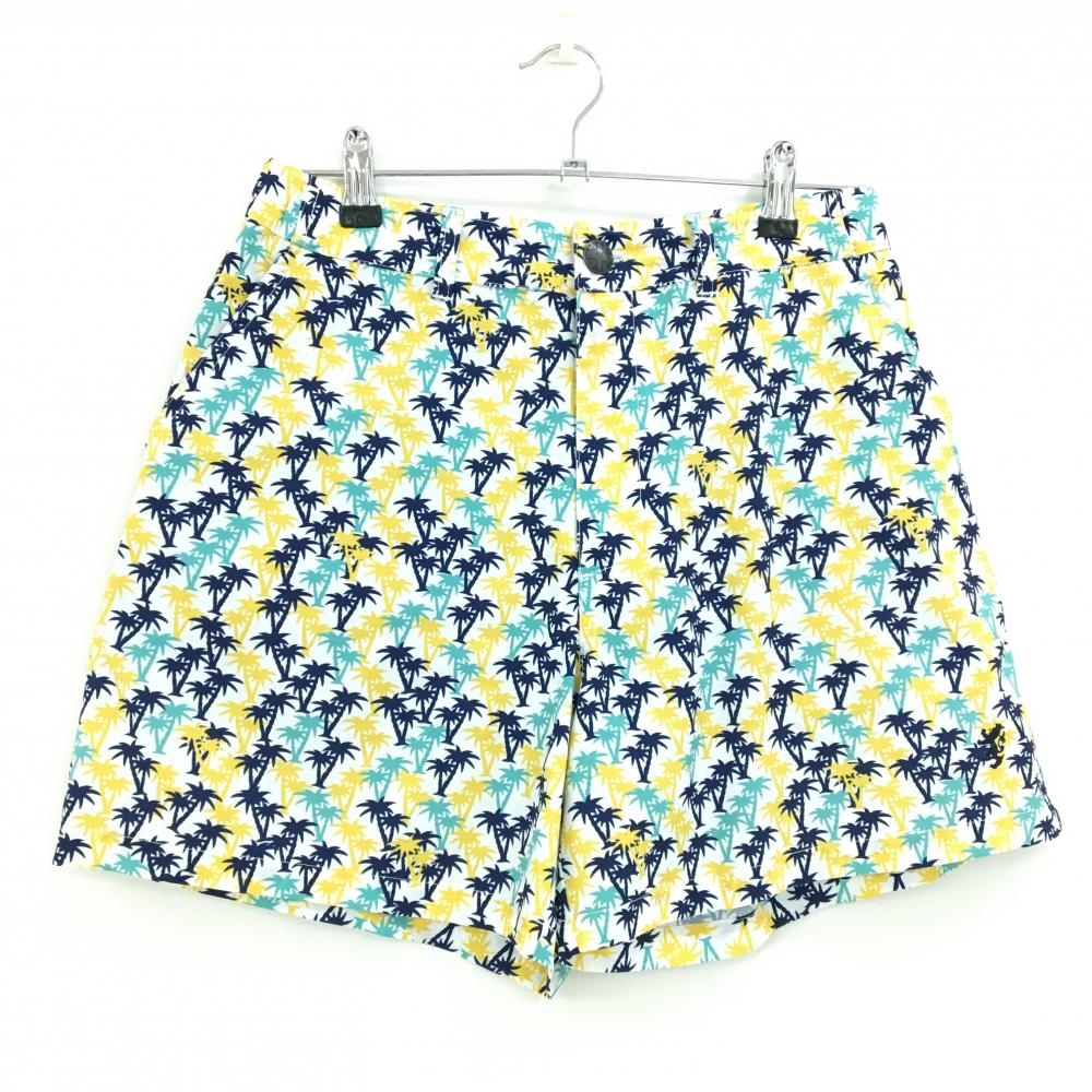 【美品】アドミラル キュロットスカート 白×イエロー ヤシの木柄 ロゴ刺しゅう レディース L ゴルフウェア Admiral