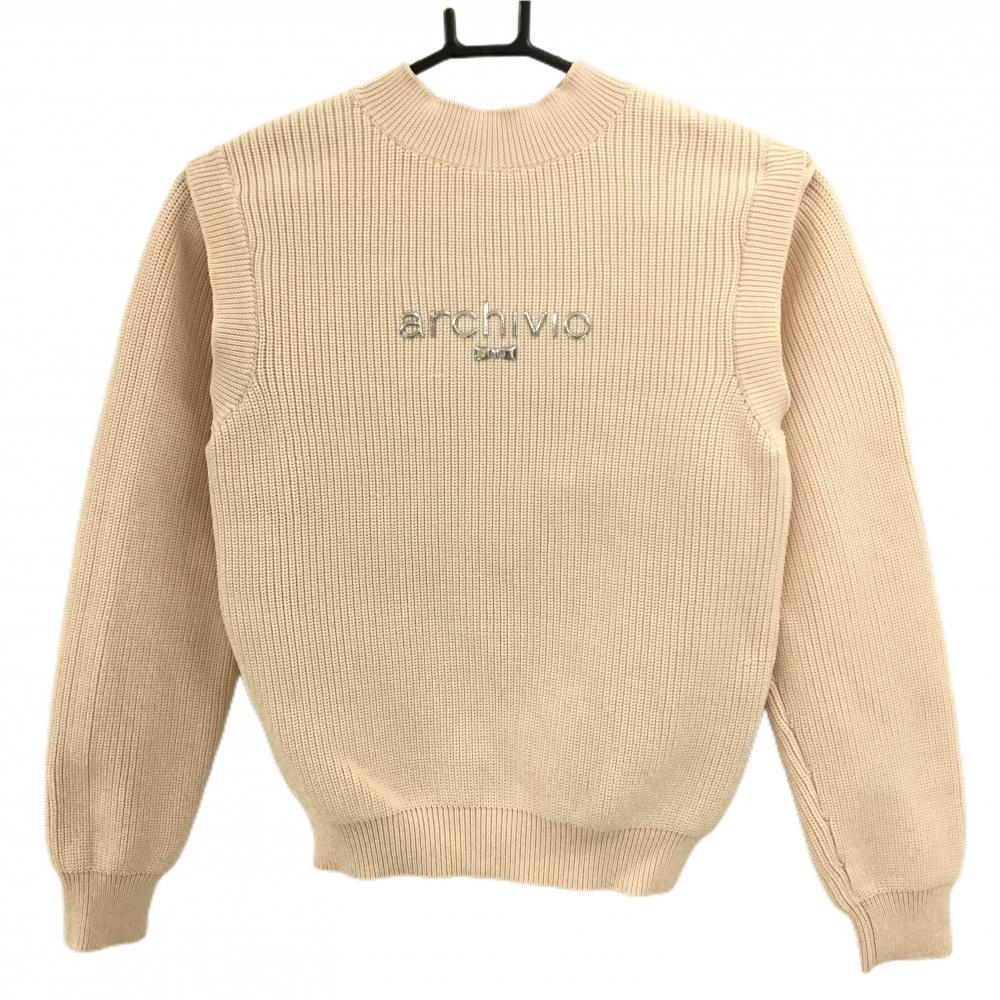 【美品】アルチビオ 2WAYセーター ベージュ 袖着脱可 クマワッペン ベスト ニット レディース 38(M) ゴルフウェア 2023年モデル archivio