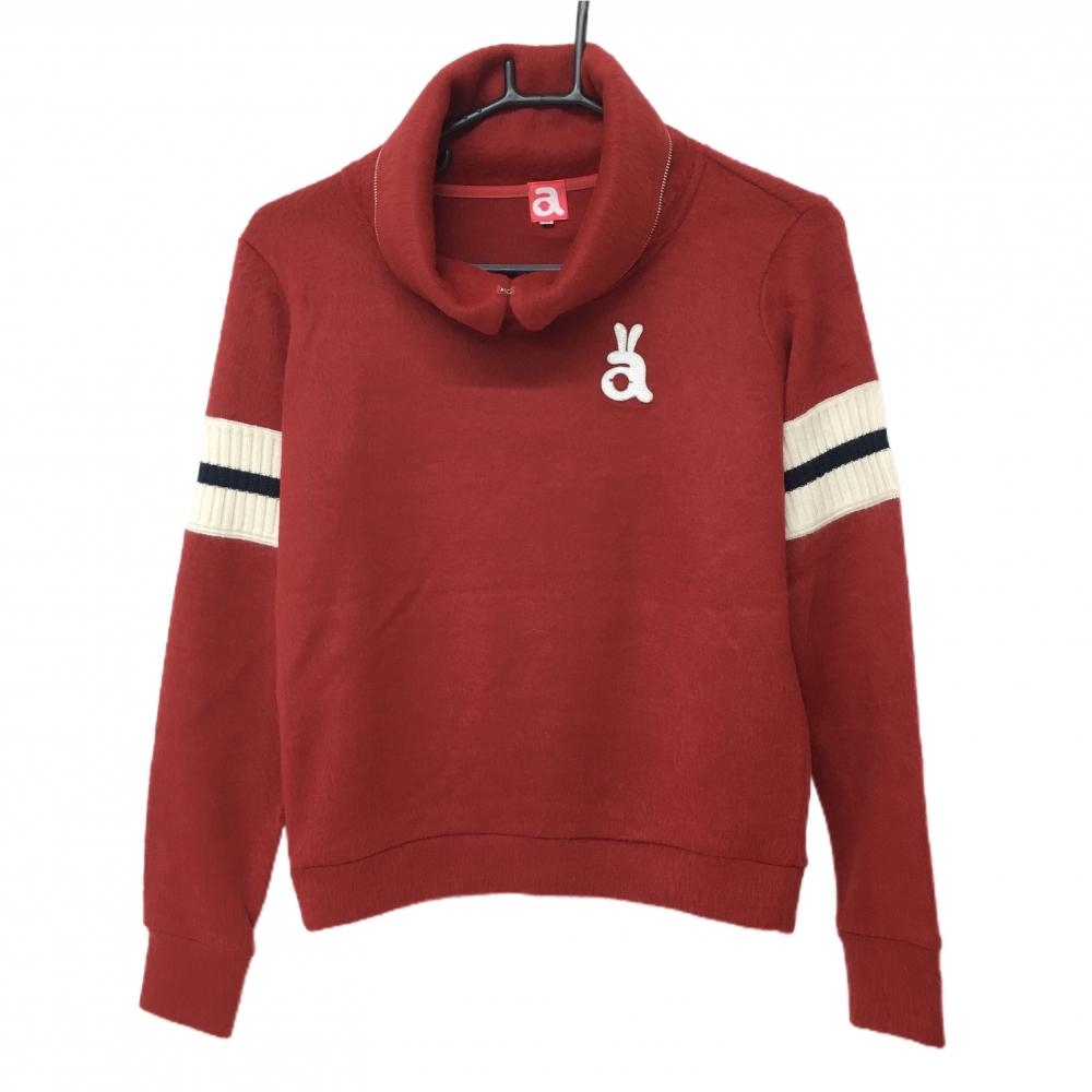 【超美品】アルチビオ 襟付セーター レッド×白 襟ジップ アンゴラ混 ニット  レディース 36(S) ゴルフウェア archivio