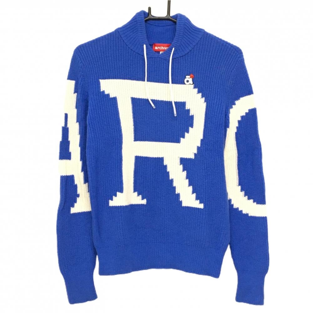 【超美品】アルチビオ セーター ブルー×白 ウール100％ ニット レディース 36(S) ゴルフウェア archivio