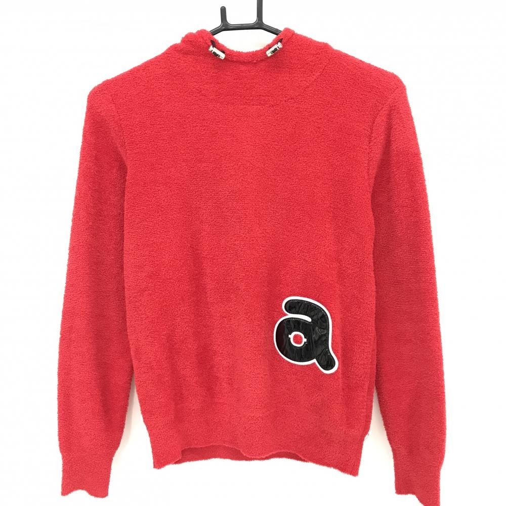 【超美品】アルチビオ フード付セーター レッド モールニット エナメルワッペン  レディース 36(S) ゴルフウェア archivio