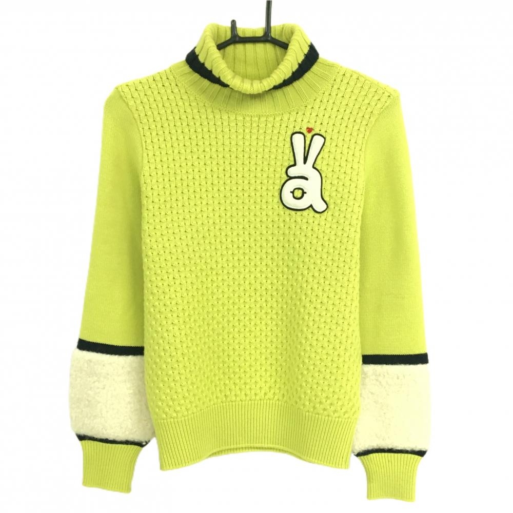 アルチビオ タートルネックセーター グリーンイエロー 身頃ケーブル