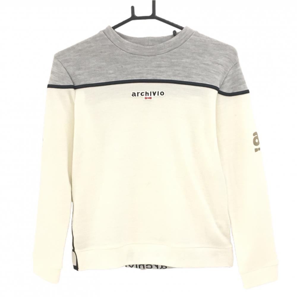 アルチビオ セーター 白×杢ライトグレー ニット ウール混 バイカラー  レディース 38(M) ゴルフウェア archivio