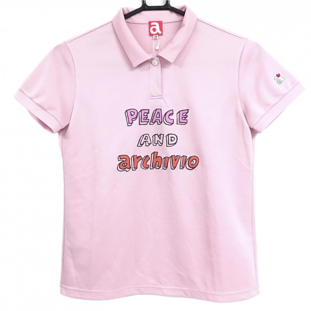 【新品】アルチビオ 半袖ポロシャツ ピンク×レッド ビッグプリント UV レディース 36(S) ゴルフウェア archivio