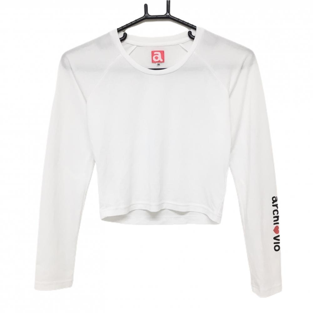 【超美品】アルチビオ インナーシャツ 白 袖ロゴプリント 短丈 レディース 38(M) ゴルフウェア archivio