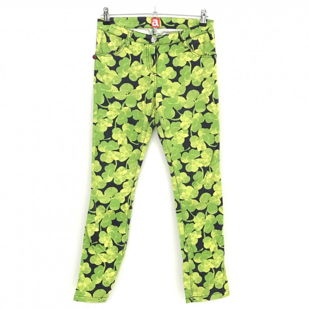 アルチビオ パンツ 黒×ライトグリーン クローバー柄 ストレッチ  レディース 38(M) ゴルフウェア archivio