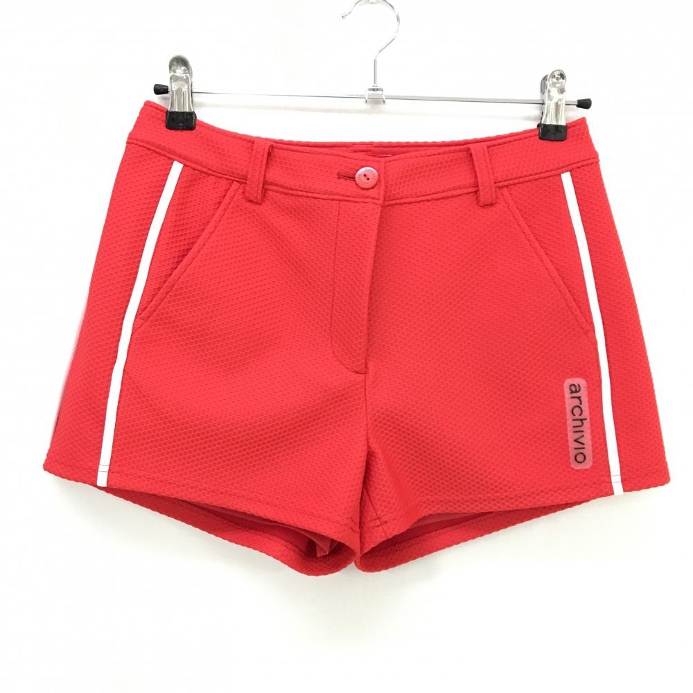 【新品】アルチビオ ショートパンツ レッド 凹凸織生地 ストレッチ 裏地付 レディース 40(L) ゴルフウェア archivio