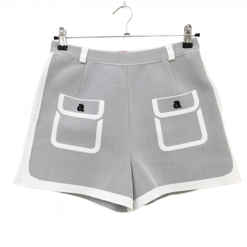アルチビオ ニットショートパンツ 白×グレー フロントポケット柄 レディース 38(M) ゴルフウェア archivio