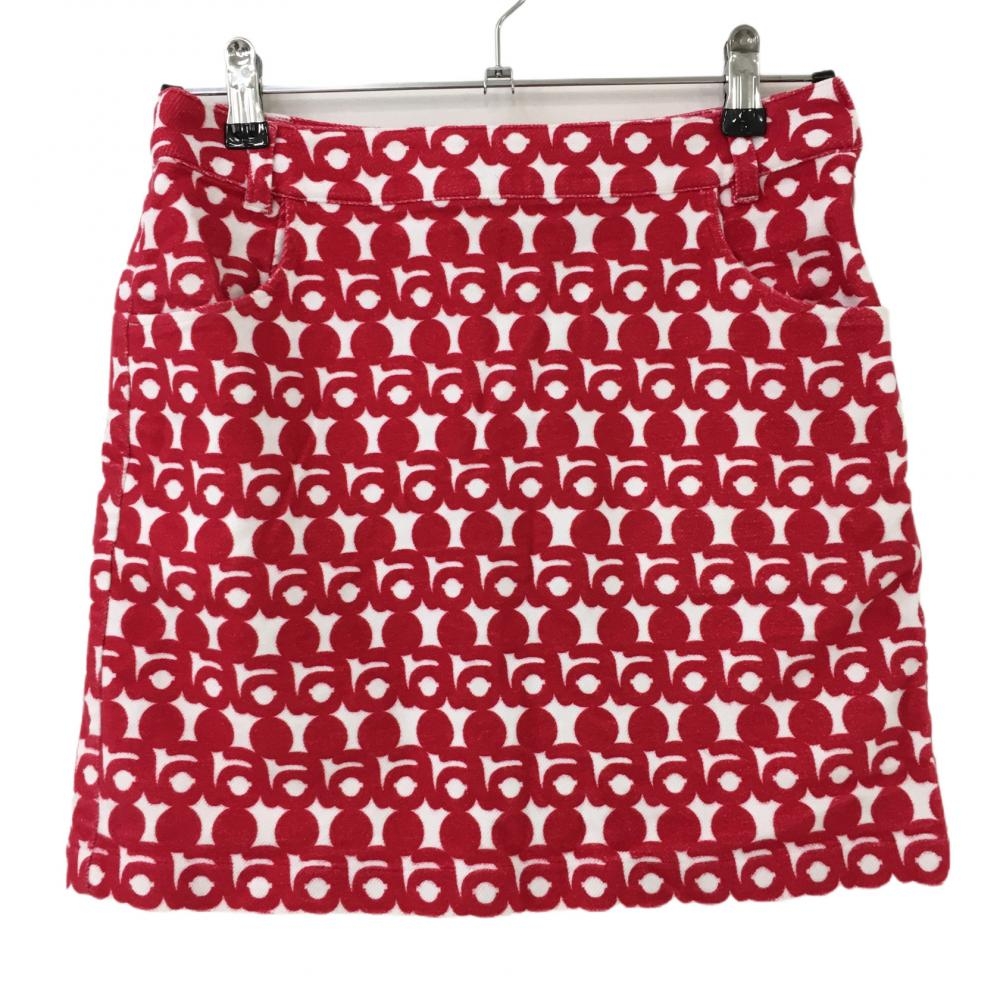 アルチビオ ストレッチスカート レッド×白 総柄 微起毛 レディース 38