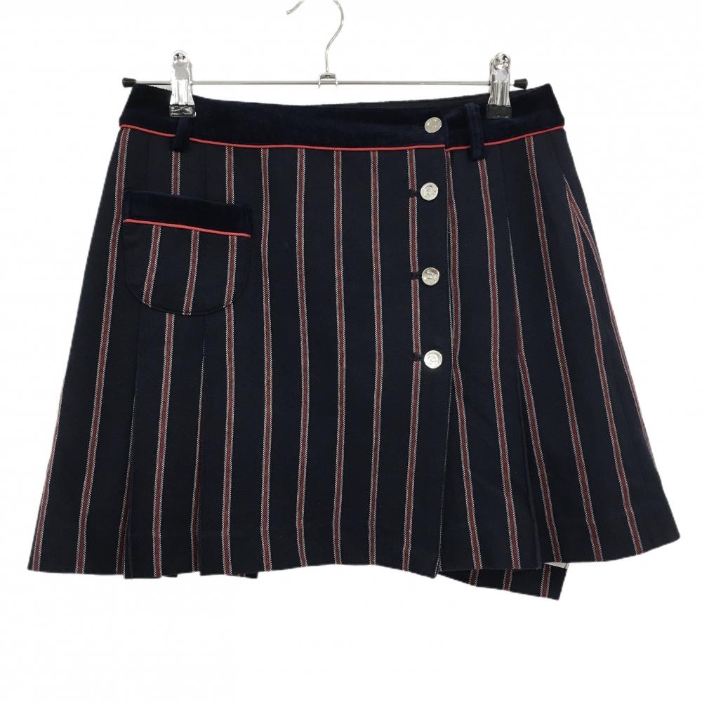 【超美品】アルチビオ スカート ネイビー×レッド ストライプ 裏地付 レディース 38 ゴルフウェア archivio