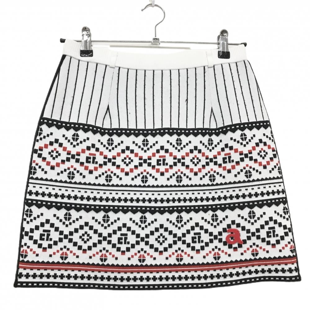 アルチビオ ニットスカート 白×黒 総柄 ウール混 レディース 38(M) ゴルフウェア archivio