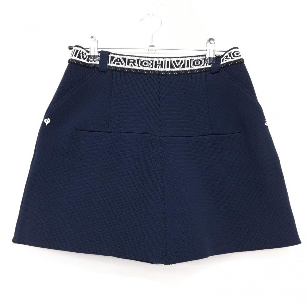 【超美品】アルチビオ ニットスカート ネイビー×白 ウエストゴム＆ロゴ レディース 38(M) ゴルフウェア 2024年モデル archivio