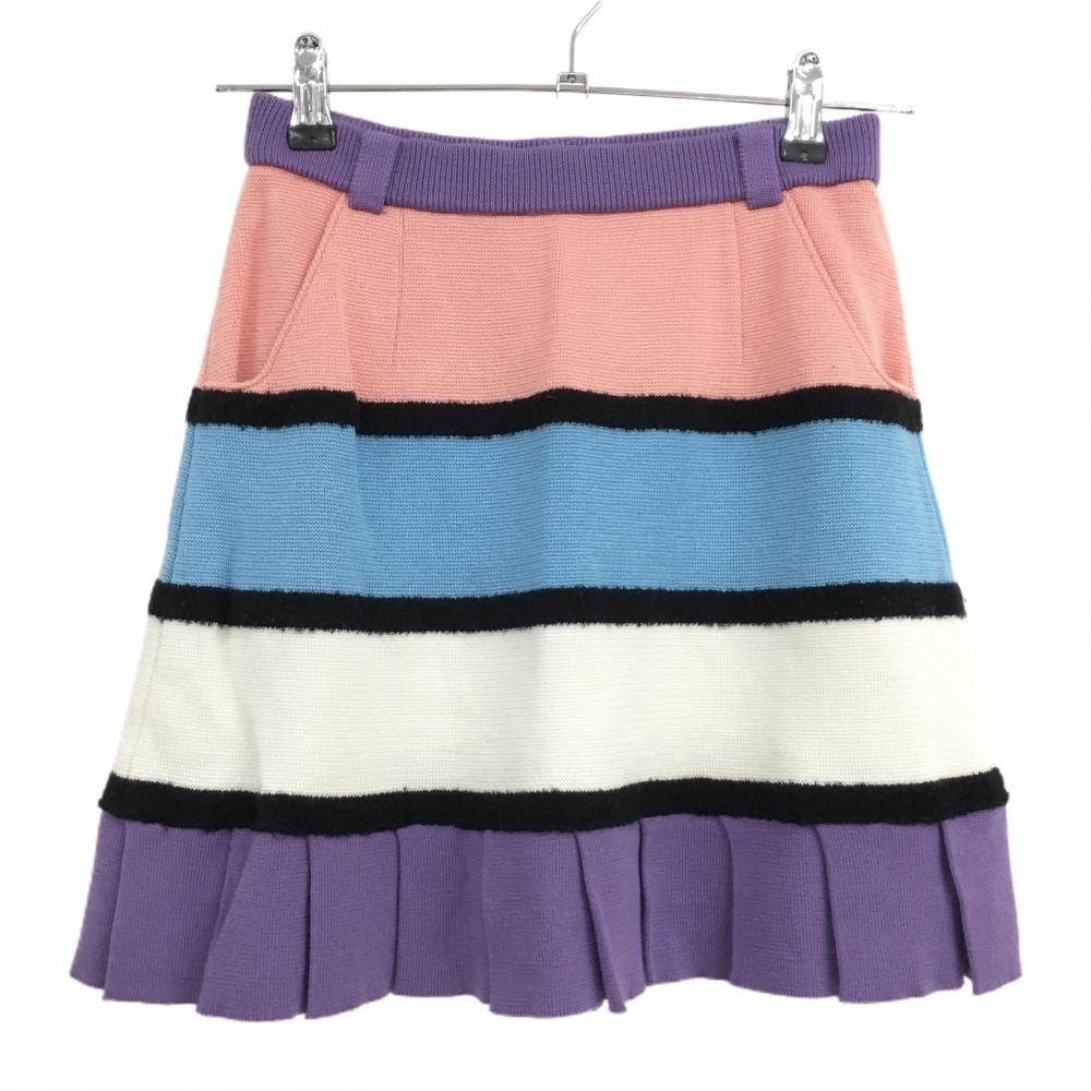 【超美品】アルチビオ ニットスカート パープル×黒 配色ボーダー ウール混 レディース 36(S) ゴルフウェア archivio