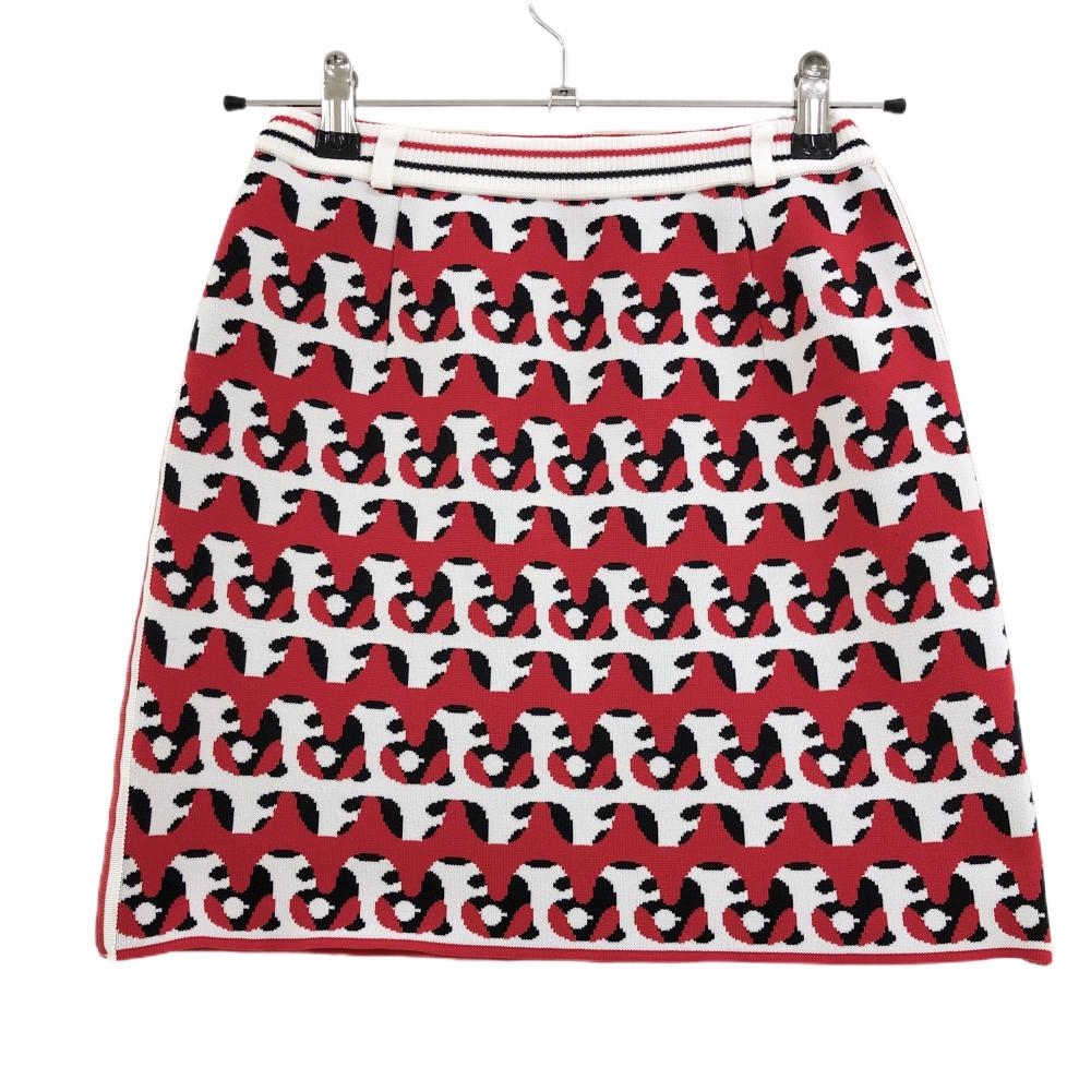 【超美品】アルチビオ ニットスカート 白×レッド ロゴ総柄 レディース 36(S) ゴルフウェア archivio