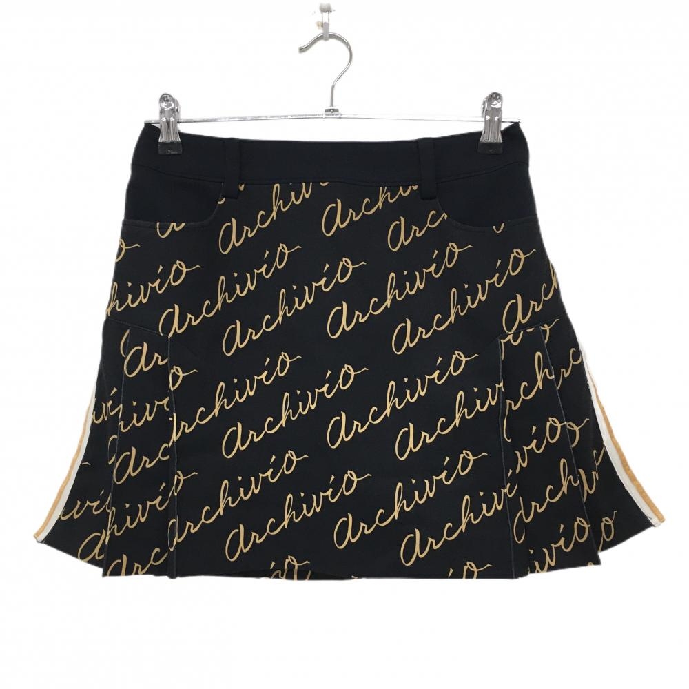 アルチビオ スカート 黒×イエローブラウン ロゴ総柄 サイドライン  レディース 38(M) ゴルフウェア archivio