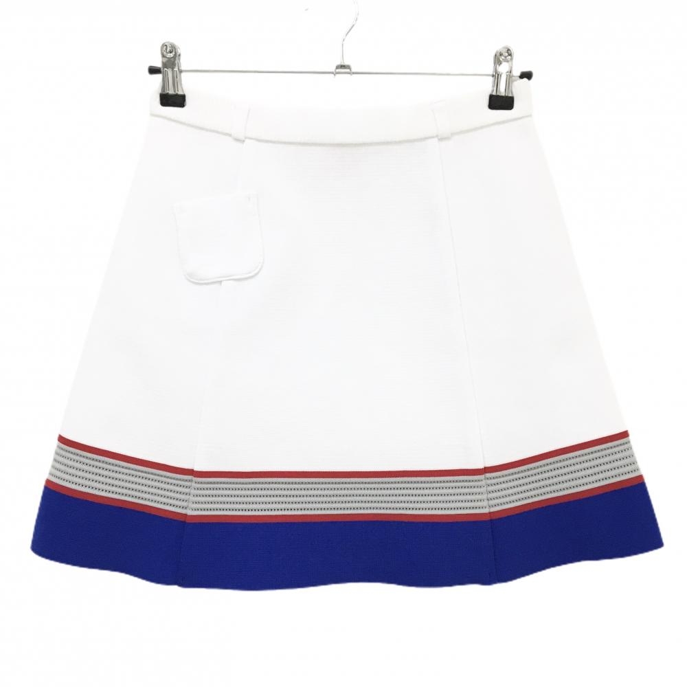 アルチビオ ニットスカート 白×ブルー 裾ボーダー ストレッチ レディース 38(M) ゴルフウェア archivio