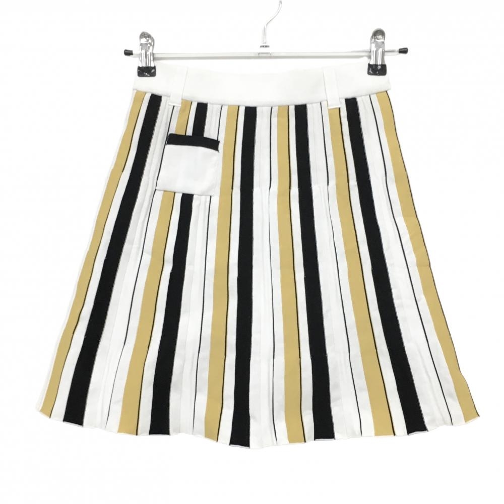 アルチビオ ニットスカート 白×イエロー系 ストライプ ポケット着脱可 レディース 36(S) ゴルフウェア archivio